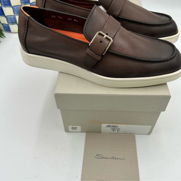 Men’s Santoni dread leather loafers size 8.5 US made in Italy main image 4
